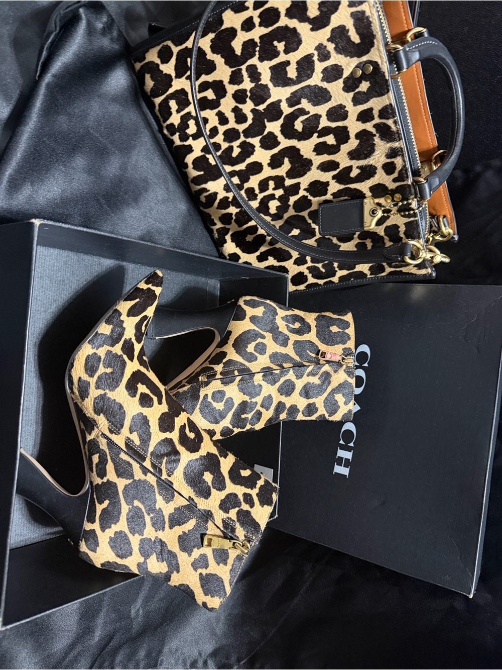 Coach Leopard-Print Ankle Booties in Tan and Black